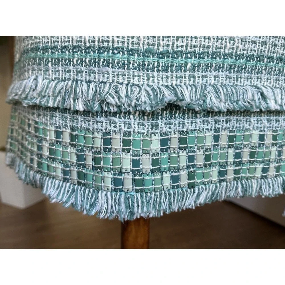 Tory Burch Nora Skirt Size 8 Green White Tweed Fringe Trim Designer Women's - Picture 2 of 12